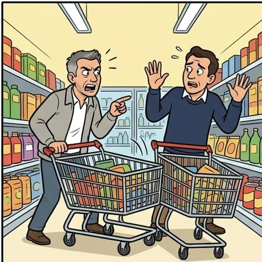 2 gars se choquent frontalement avec leur caddies — illustration 1