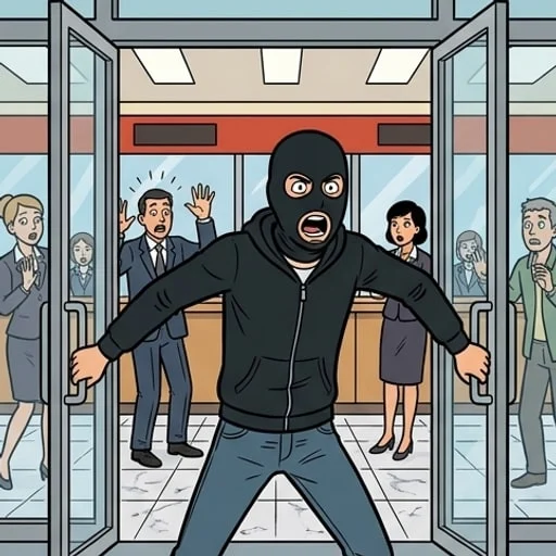 BRAQUAGE D’UNE BANQUE: Ne bougez pas. L’argent appartient à l’Etat. Votre vie vous appartient — illustration 1