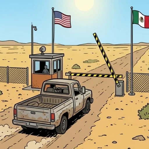 Un gars roule dans un camion est passe aux douanes USA-Mexique. — illustration 1