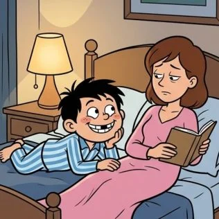 histoire-toto-8-panel1 Toto, dort avec sa maman alors que papa est parti en déplacement — illustration 1