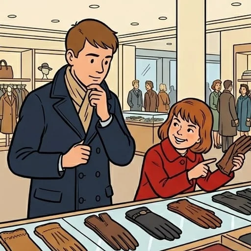 Cadeau de Noël, gants et ticket échangé au magasin — illustration 1