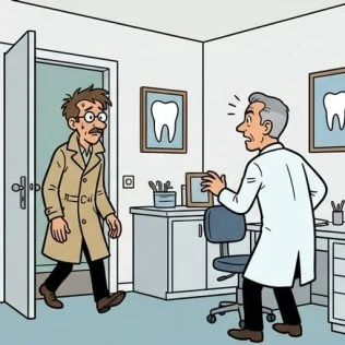 le-fou-chez-le-dentiste-111z6p-panel1 Dentiste : un patient se prend pour un papillon de nuit — illustration 1