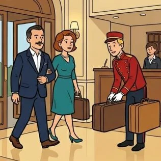 À l’hôtel, le groom demande ce qu’il faut pour madame