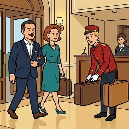 À l’hôtel, le groom demande ce qu’il faut pour madame — illustration 1