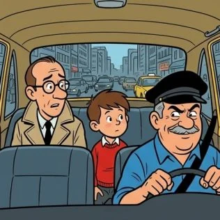 Dans le taxi, un père improvise devant son petit garçon
