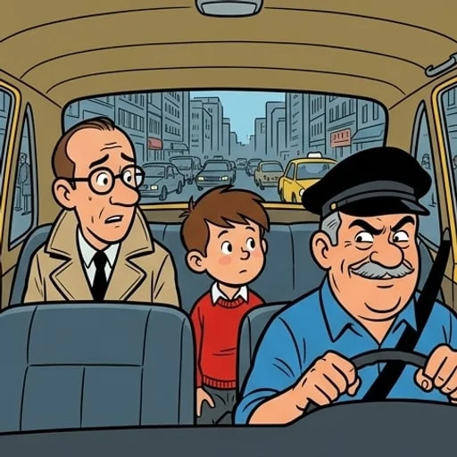 Dans le taxi, un père improvise devant son petit garçon — illustration 1