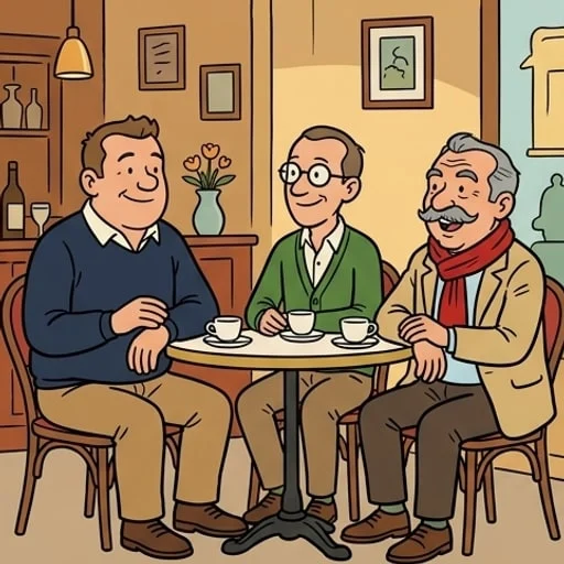 Trois amis au comptoir et un drôle de cours de catalan — illustration 1