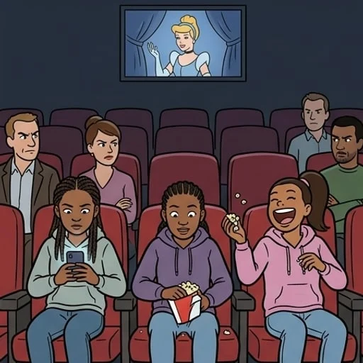 Ses filles ont un mauvais comportement au cinéma et elle décide de les puniir d’une façon PARFAITE ! — illustration 1
