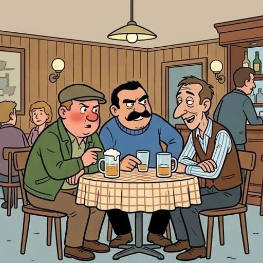 Trois buveurs comparent leurs journées de travail — illustration 1