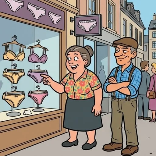Un couple de cultivateurs va faire des courses en ville — illustration 1